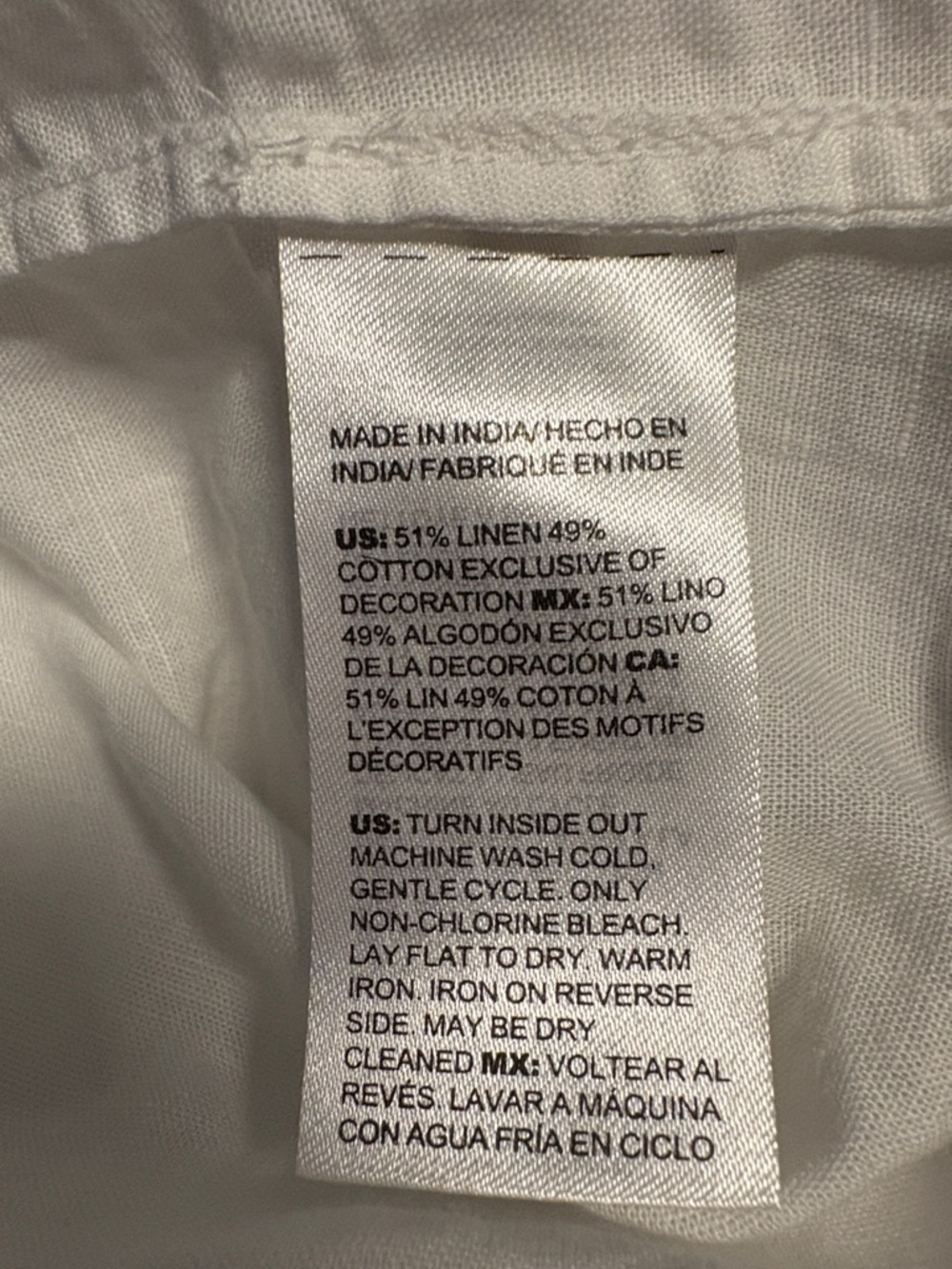 CHICO'S Linen-Blend Kurta Tunic Blouse White Pom-Pom Trim 3/4 Sleeve Size 2 - Picture 10 of 12